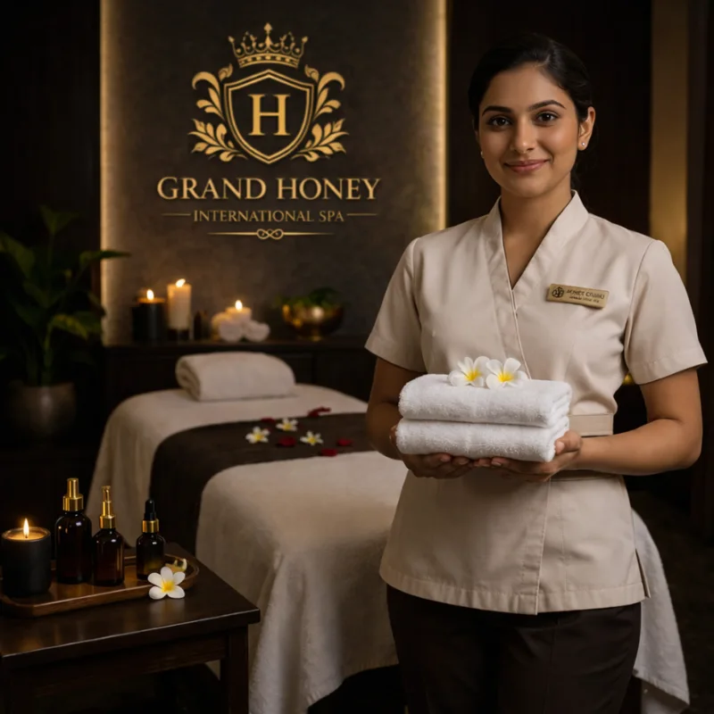 Trusted Spa in Bangalore at Grand Honey International Spa with professional therapist welcoming guests in a luxury spa environment