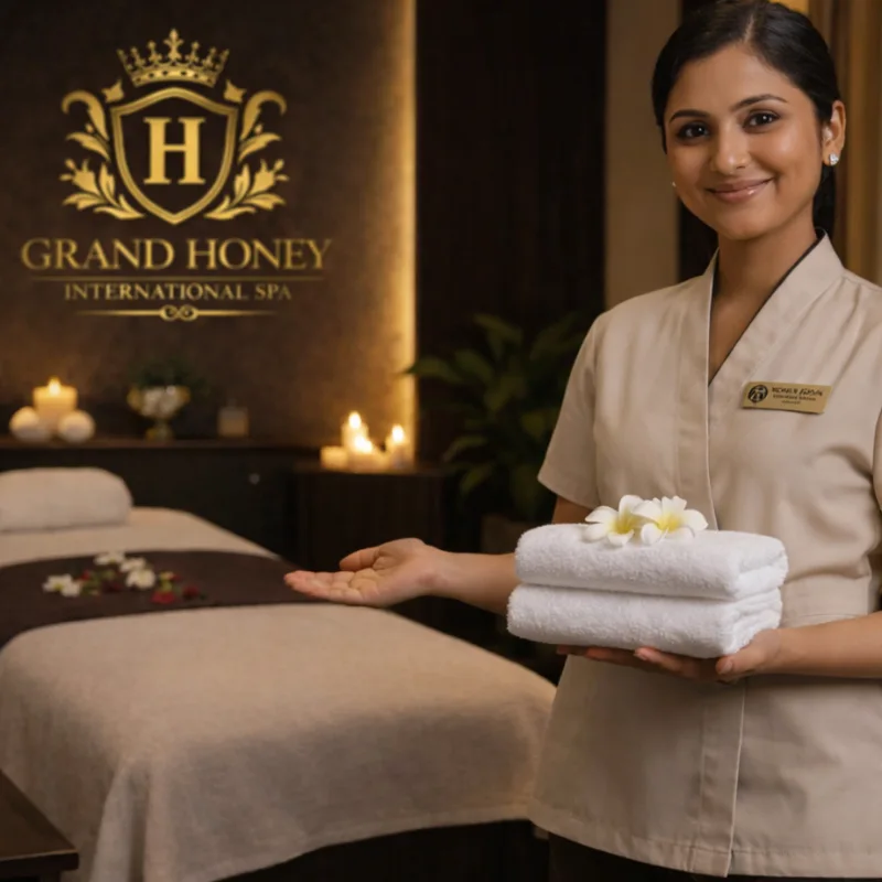 trused Spa in Bangalore at Grand Honey International Spa with professional therapist welcoming guests in a luxury spa environment